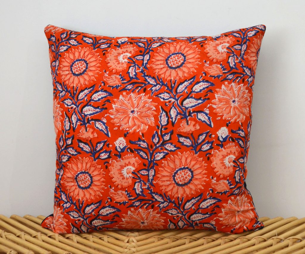 Coussin 40x40cm - FAIT MAIN en FRANCE - coton indien blockprint