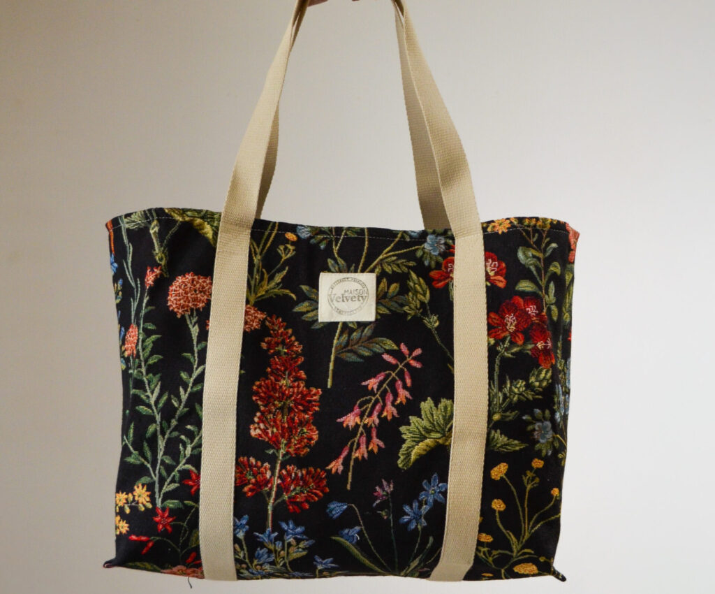 Grand cabas en tissu d'ameublement - FAIT MAIN en FRANCE - tissu jacquard tapisserie herbier