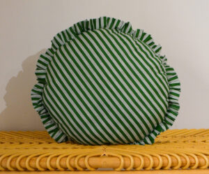 Coussin rond froufrous 45cm - FAIT MAIN en FRANCE - coton à rayures