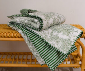 Couverture 140x140cm - FAIT MAIN en FRANCE - Coton Jouy et rayures