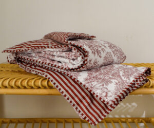 Couverture 140x140cm - FAIT MAIN en FRANCE - Coton Jouy et rayures