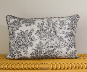 Housse de coussin 40x60cm - FAIT MAIN en FRANCE - toile de Jouy noire