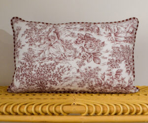 Housse de coussin 40x60cm - FAIT MAIN en FRANCE - toile de Jouy bordeaux